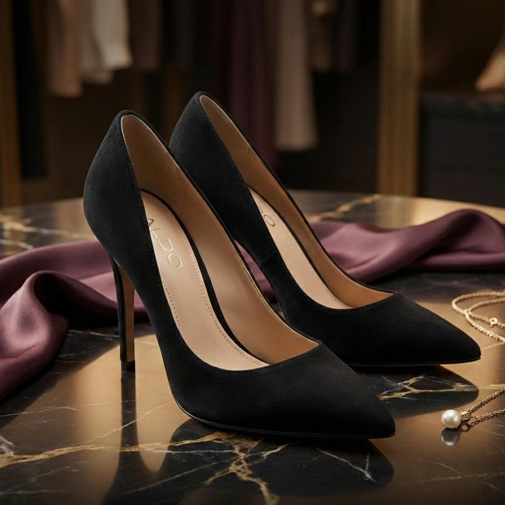 ALDO Black Genuine Suede Pumps with Original Box - Size 38